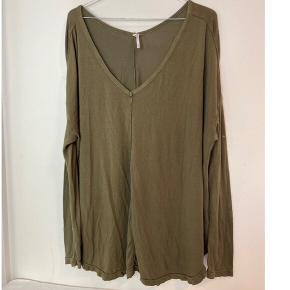 Free People Sz M Moonshine Knit Thermal Top OB1047791 Army Green Oversized - Picture 1 of 6